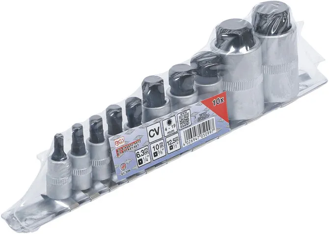 BGS TECHNIC BIT DOPPENSET EXTRA KORT BINNENZESKANT 4  19 MM 10 STUKS