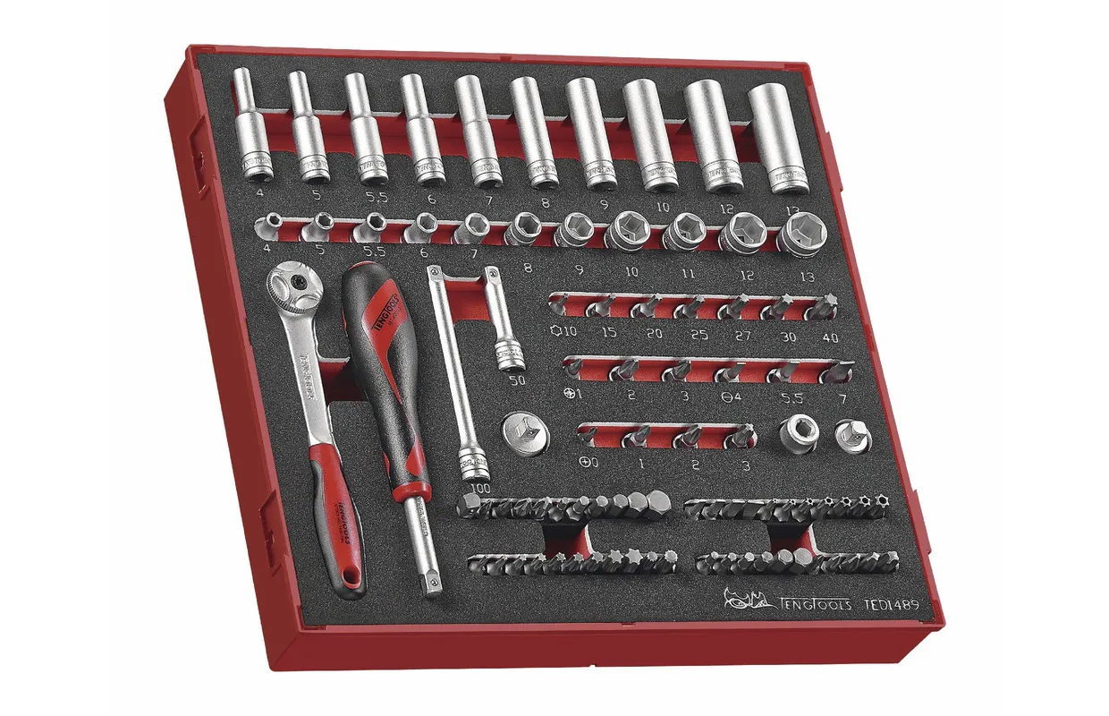 DOPPEN EN BITSENSET FOAM2 TRAY 1/4" PLAT TX PH PZ 4 13MM 89 DELIG TENG TOOLS