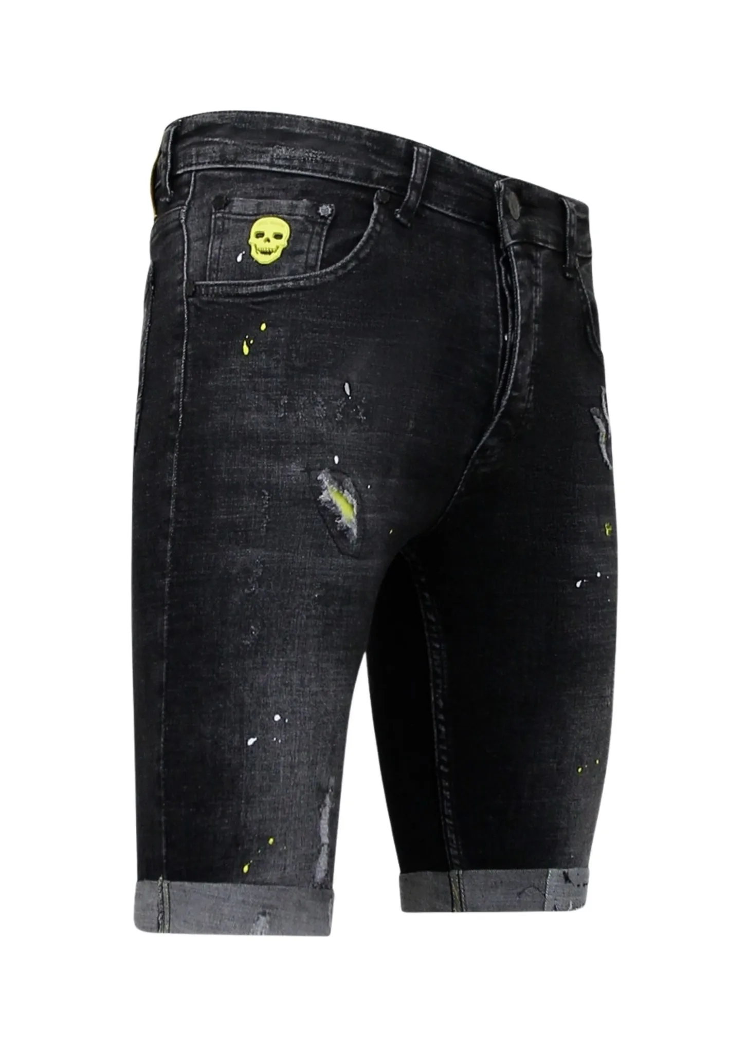 EXCLUSIEVE KORTE BROEK MET VERFSPATTEN HEREN   1022  ZWART