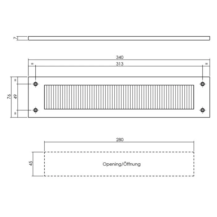 INTERSTEEL Tochtwering rechthoek zwart/rvs