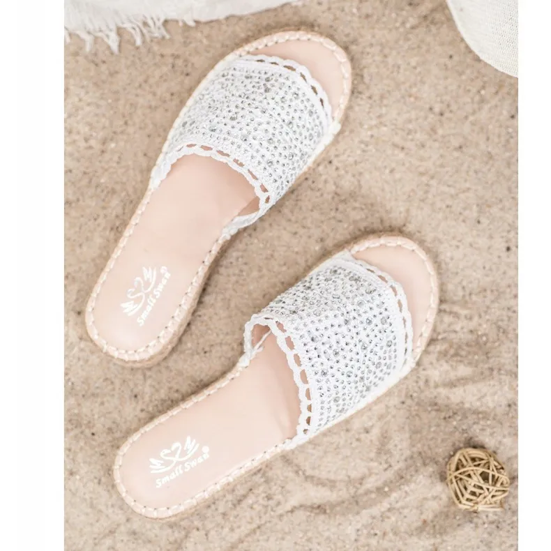 Small Swan Pantoffels Met Kristallen wit