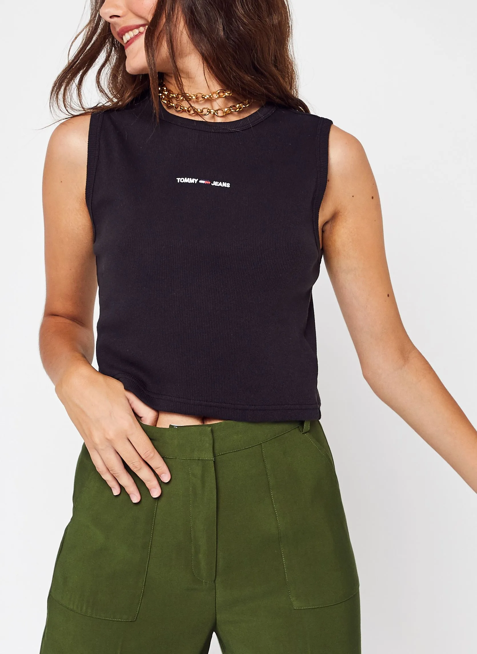      TOMMY JEANS TJW CROP TINY LINEAR  ZWART   