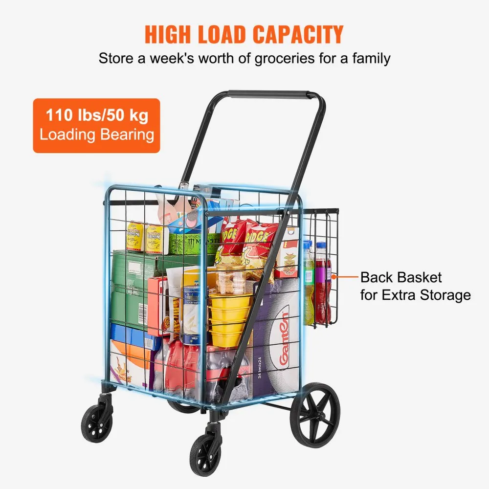 VEVOR boodschappentrolley boodschappentrolley opvouwbaar 50 kg draagvermogen, boodschappentrolley multifunctioneel, boodschappen
