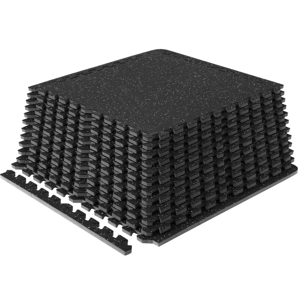 VEVOR EVASCHUIMVLOERMATTEN GYMVLOERSET 24" X 24" ZWART EN GRIJS 12DELIGE ANTISLIP IN ELKAAR GRIJPENDE PUZZELTEGEL BE