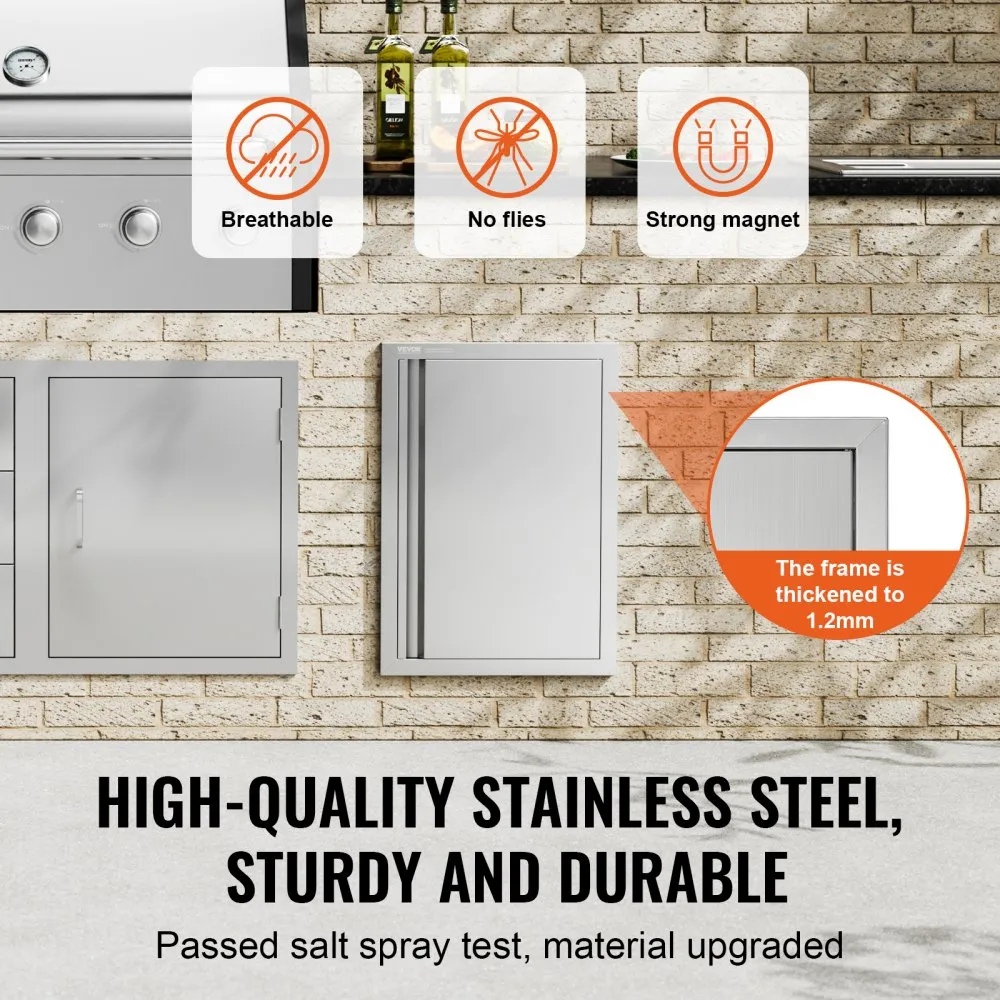 VEVOR Grilltoegangsdeur, 432 x 610 mm, enkele buitenkeukendeur, inbouw roestvrijstalen deur, verticale wanddeur met intrekbare h