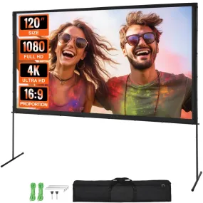 VEVOR projectieprojectiescherm met standaard 120 inch HD 4K buiten-binnenprojectorscherm snel opvouwbaar draagbaar filmscherm 16