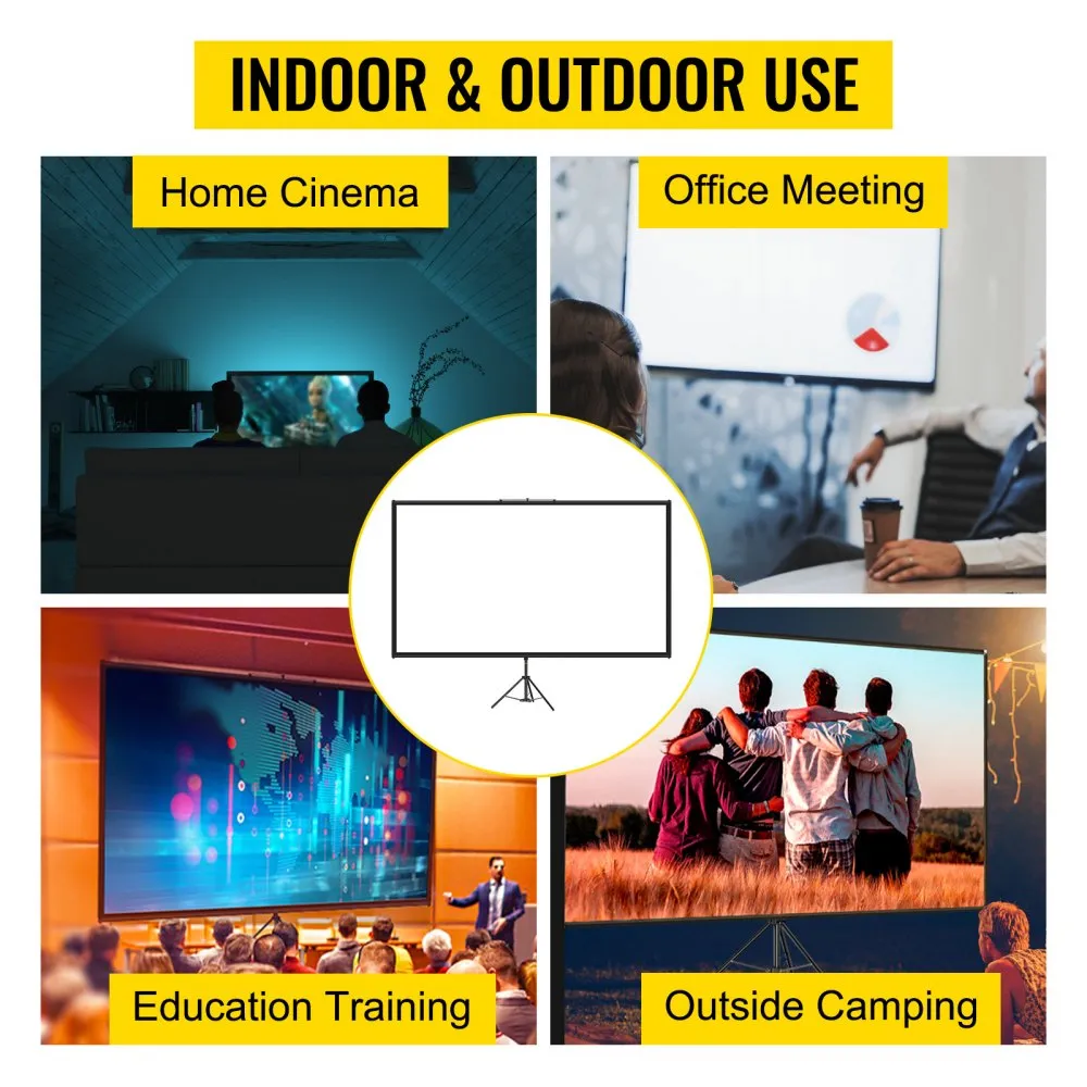 VEVOR Projectiescherm Beamer Scherm 228,6cm Projectorscherm 4K Hd Projector Screen van Polyester en Aluminiumlegering Verstelbaa
