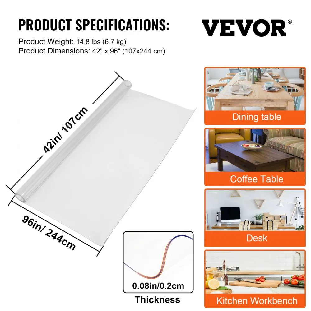 VEVOR Pvc Tafelkleed Tafelhoezen 107 X 244 cm Bureau Pad Kristallen Meubelhoes