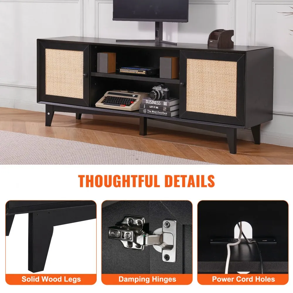 VEVOR ROTAN TVMEUBEL 191CM TV BOHO TVMEUBEL TVMEUBEL ZWART