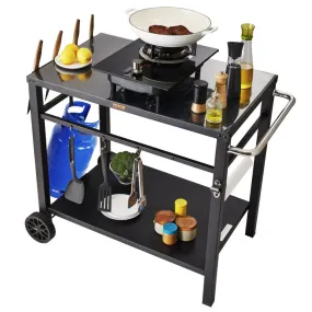 VEVOR serveerwagen keukenwagen 100 x 64 x 83,5 cm buitengrill eetwagen met dubbele plank, verplaatsbare grilltafel voor voedselb