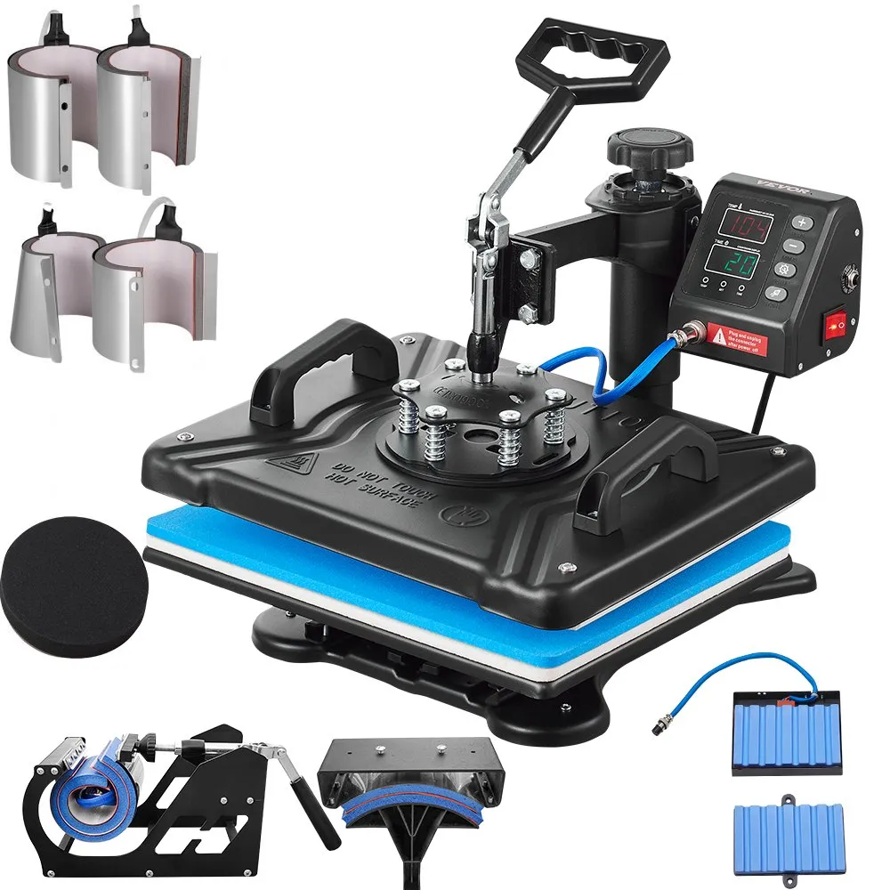 VEVOR TRANSFERPERS HITTEPERS 10 IN 1 WARMTE PERSMACHINE 12 X 15 TSHIRT PERS ZWART VOOR PENNEN MOKKEN CAPS