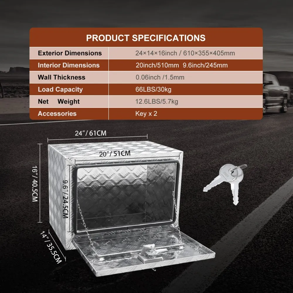 VEVOR UNDERBODY TRUCK BOX, 610X335X405MM PICKUP OPBERGDOOS, ALUMINIUM GEREEDSCHAPSKIST MET SLOT EN SLEUTELS, WATERDICHTE TRAILE